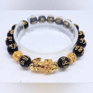 Men's Bracelet Obsidian Stone Beaded‎ New f52